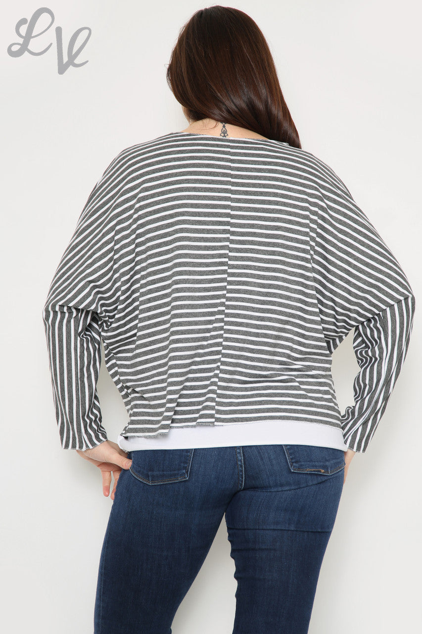Dames Gestreepte Tweelaagse Top Antraciet Stukprijs €8,99