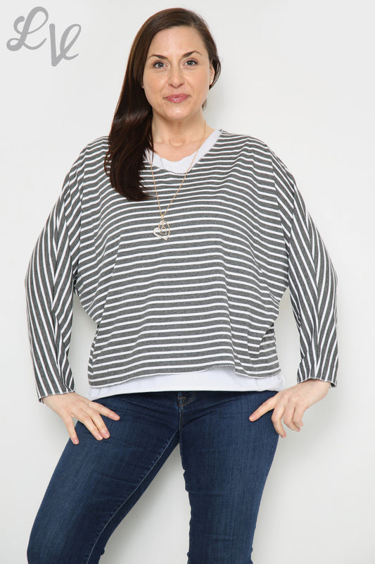 Ladies Striped Two Layer Top Charcoal Unit Price £8.99