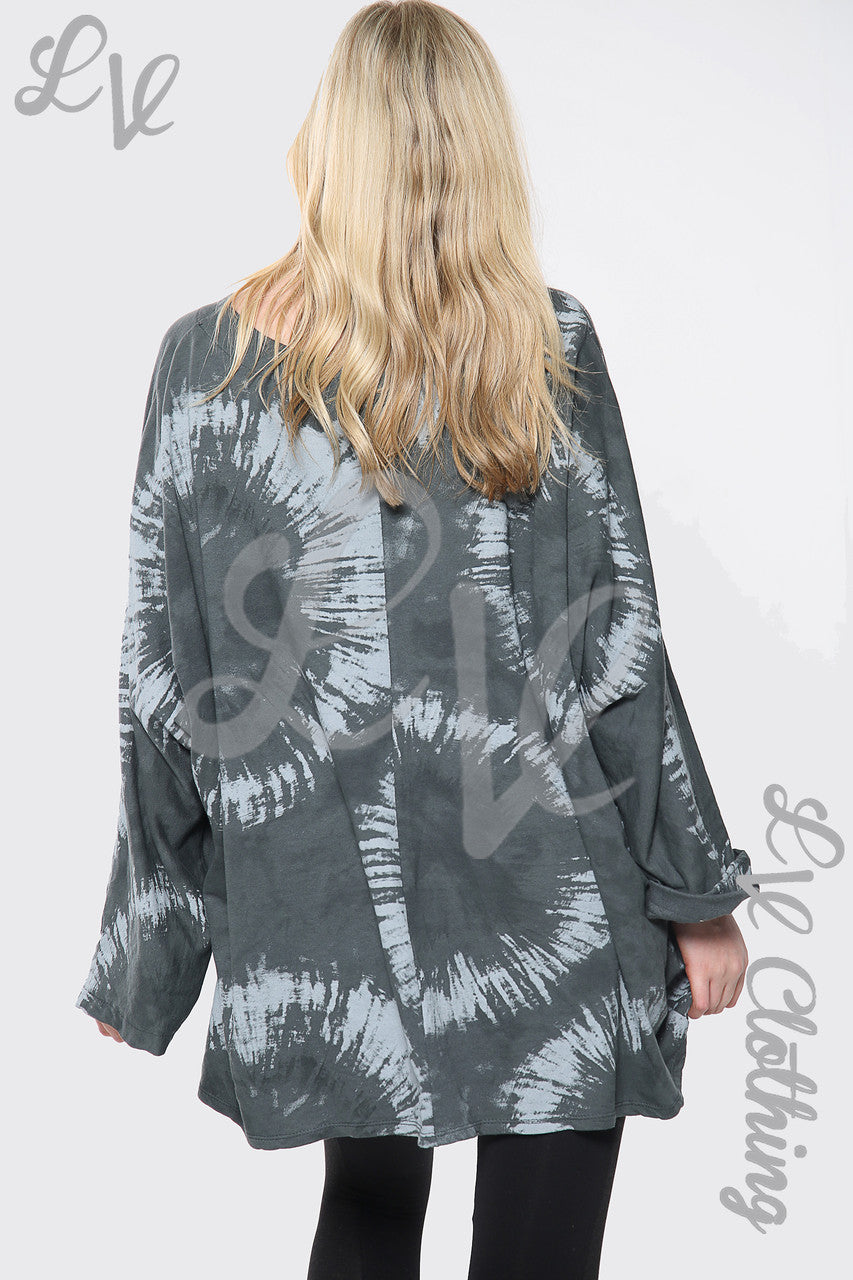 Dames Tie Dye Print Baggy Top Houtskool Prijs per eenheid €8,99