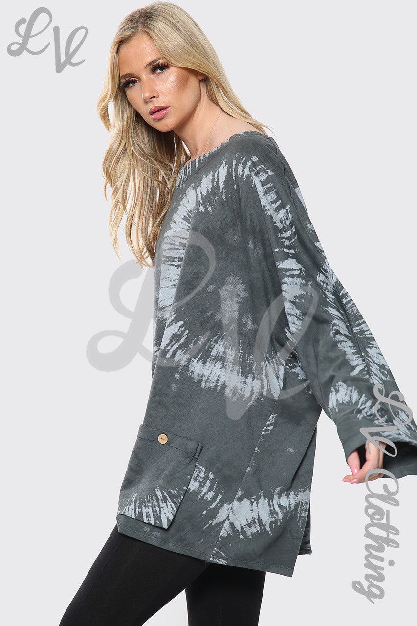 Dames Tie Dye Print Baggy Top Houtskool Prijs per eenheid €8,99