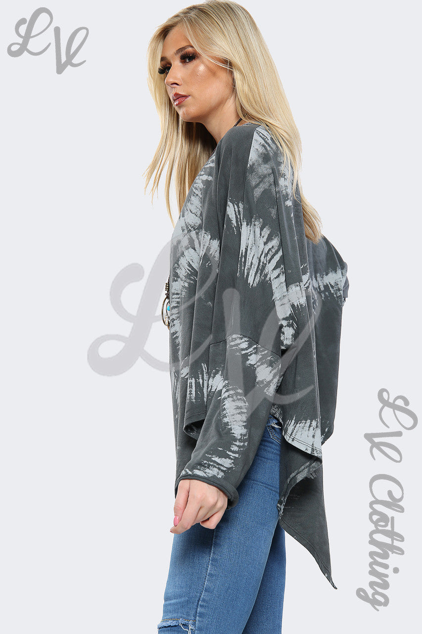 Dames Acid Wash V-hals Top Houtskool - Prijs per eenheid € 8,99