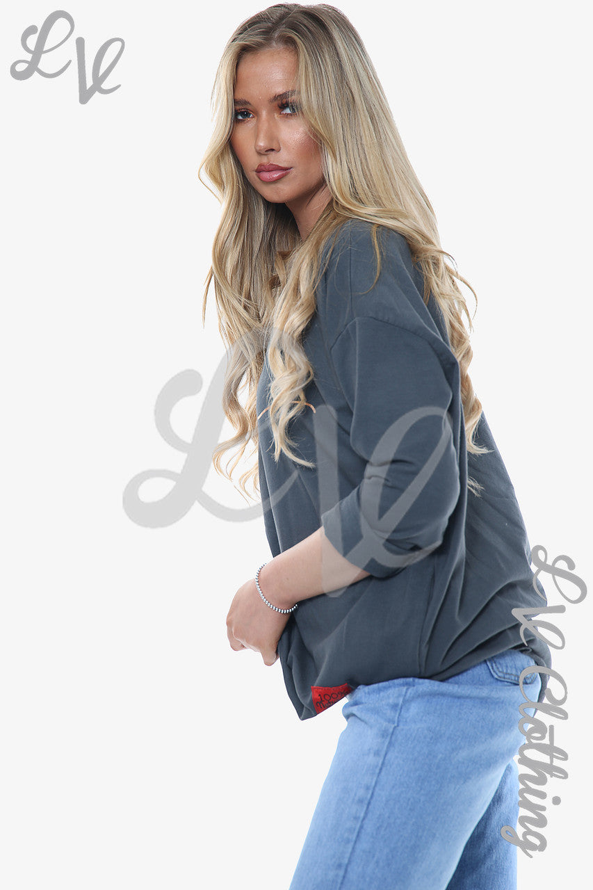 Dames Love Script Sweatshirt Top Houtskool Stukprijs € 11,99