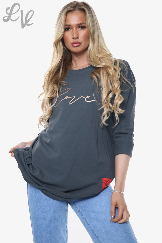 Ladies Love Script Sweatshirt Top Charcoal Unit Price £11.99
