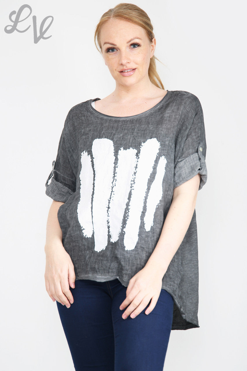 Ladies Paint Stripe Top Charcoal Unit Price £12.99