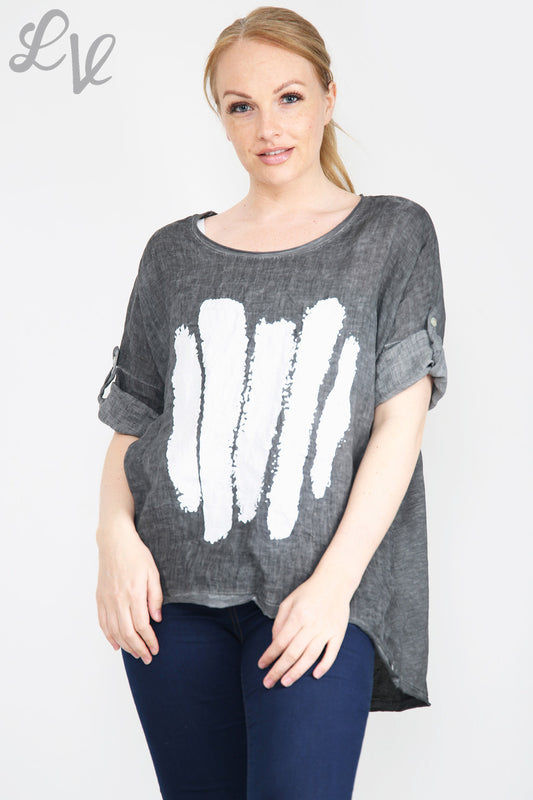 Ladies Paint Stripe Top Charcoal Unit Price £12.99