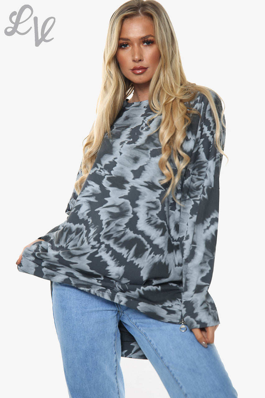 Ladies Tie Dye Print Sweatshirt Top Charcoal Unit Price WAS £13.99 NOW £6.99