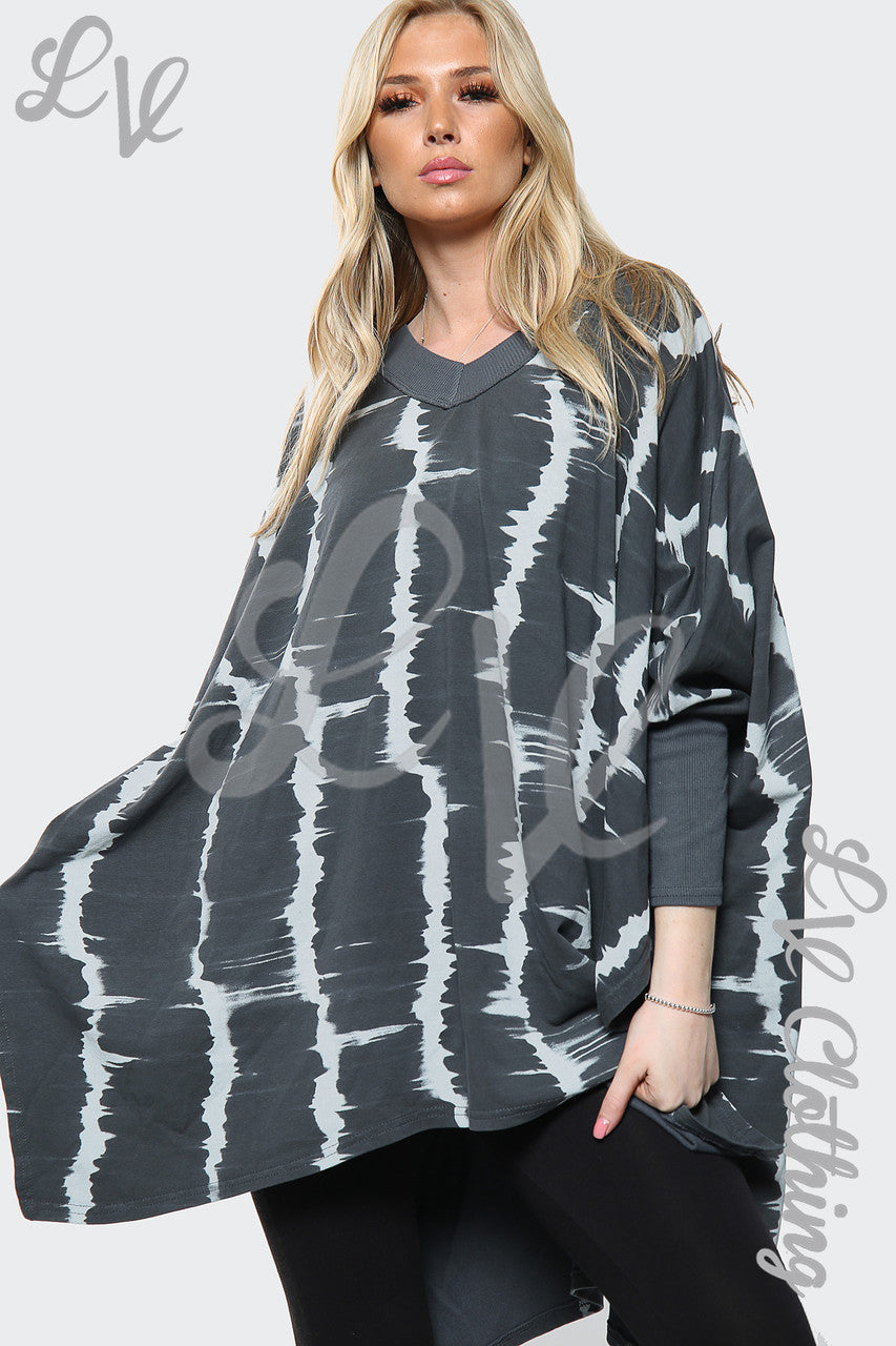 Dames Tie Dye Print Italiaanse Oversize Top Houtskool Stukprijs € 15,99