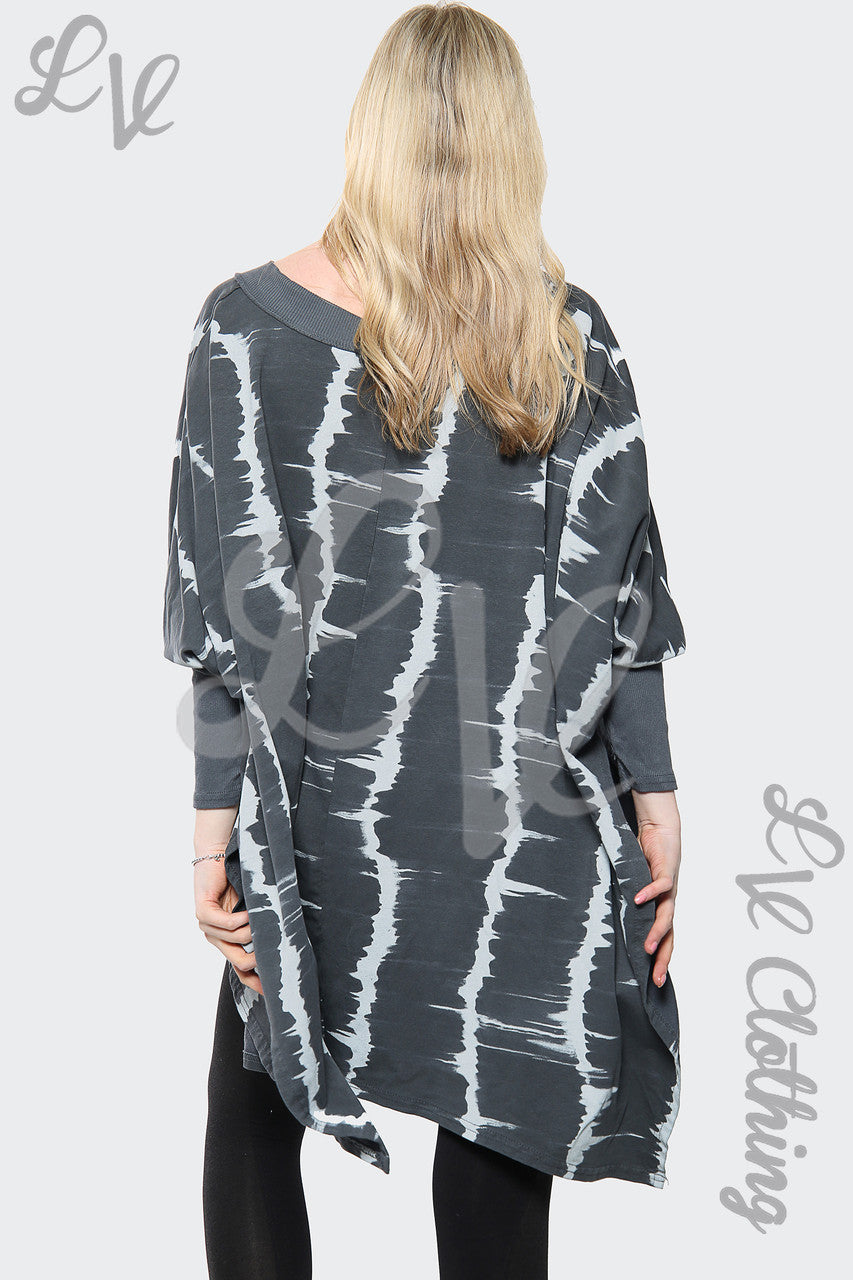 Dames Tie Dye Print Italiaanse Oversize Top Houtskool Stukprijs € 15,99