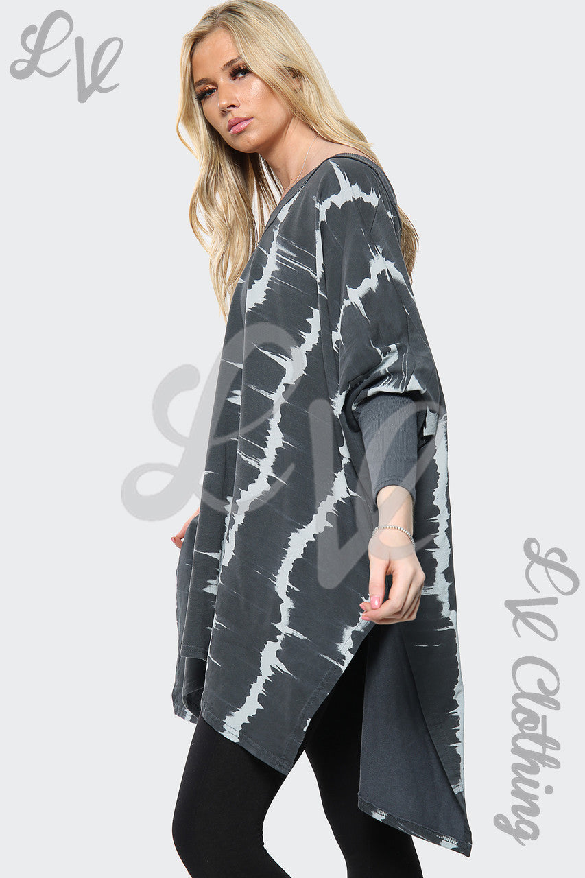 Dames Tie Dye Print Italiaanse Oversize Top Houtskool Stukprijs € 15,99