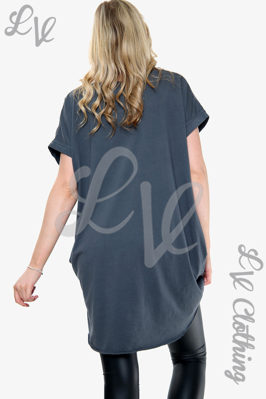 Dames Top met Grafische Streep Houtskool Prijs per eenheid € 10,99