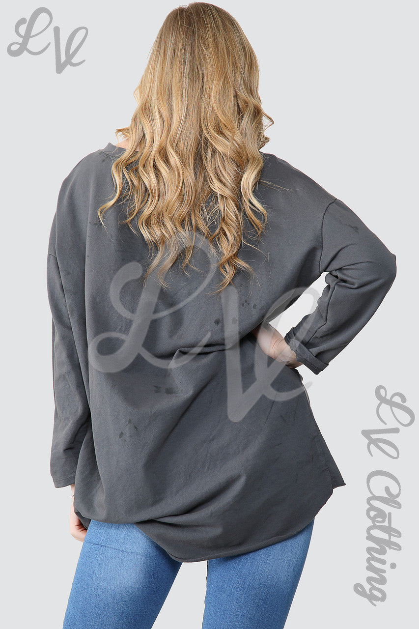 Dames Effen Oversized Tuniek Sweatshirt Top Houtskool - Prijs per eenheid €14,99