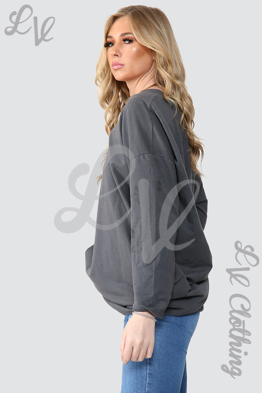 Dames Effen Oversized Tuniek Sweatshirt Top Houtskool - Prijs per eenheid €14,99