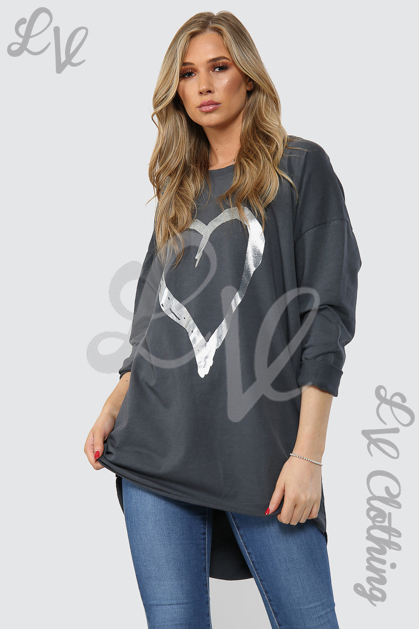 Dames Folie Hart Grafische Tuniektop Houtskool - Stukprijs €15,99
