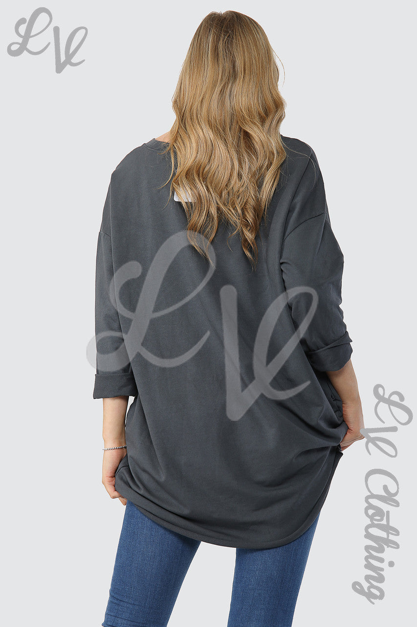 Dames Folie Hart Grafische Tuniektop Houtskool - Stukprijs €15,99