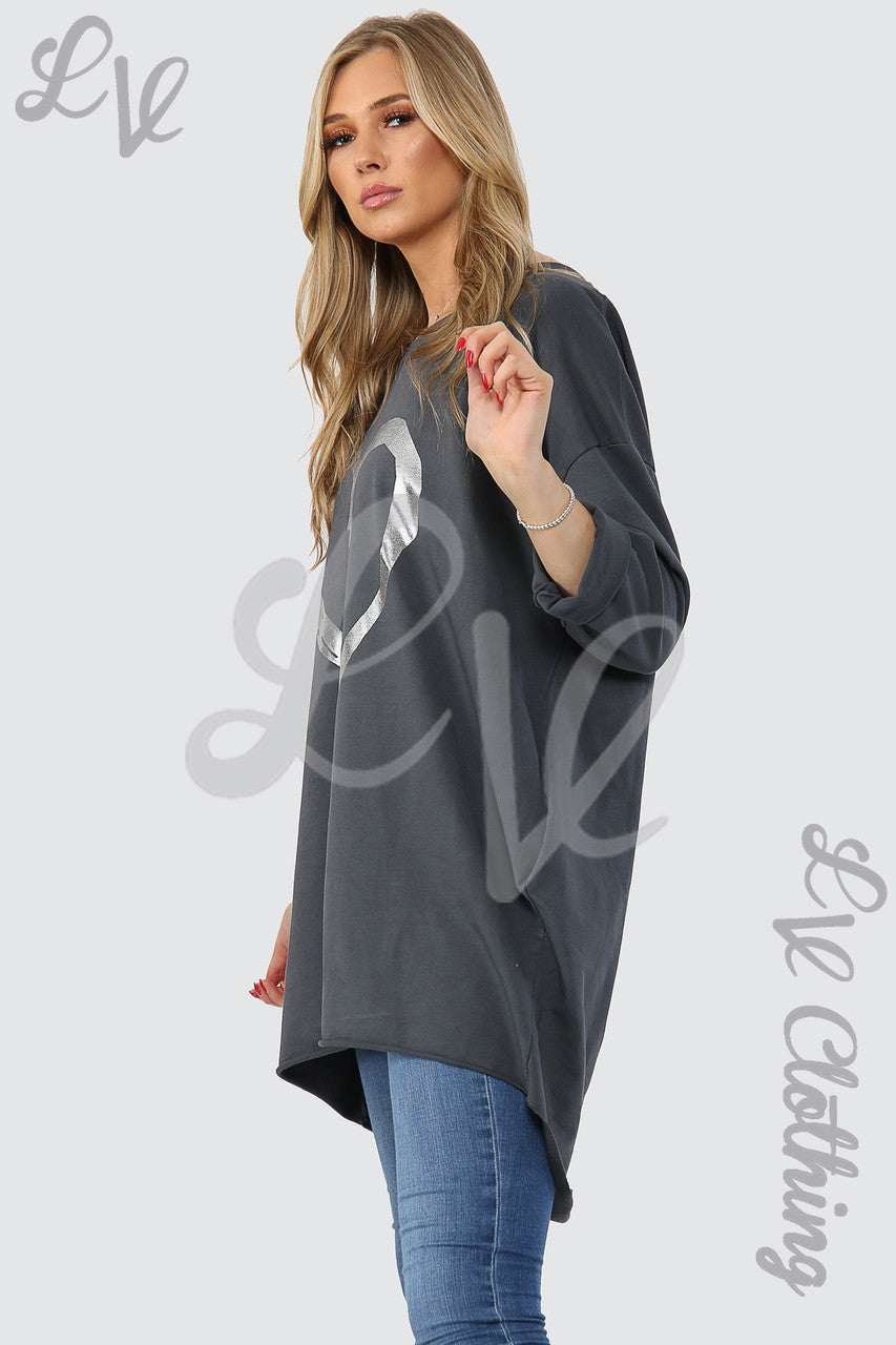 Dames Folie Hart Grafische Tuniektop Houtskool - Stukprijs €15,99