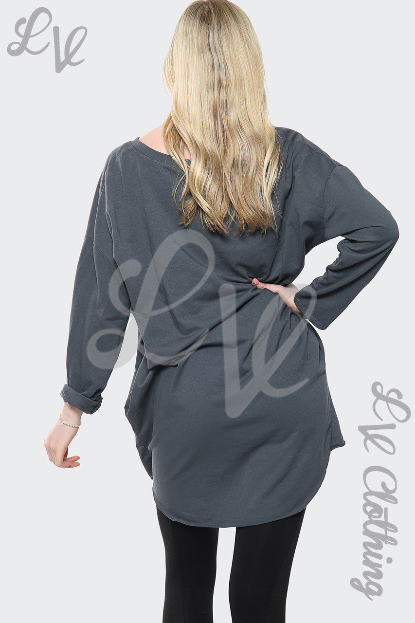 Dames Oversized Top Met Hartprint En Pailletten Houtskool Stukprijs £15,99