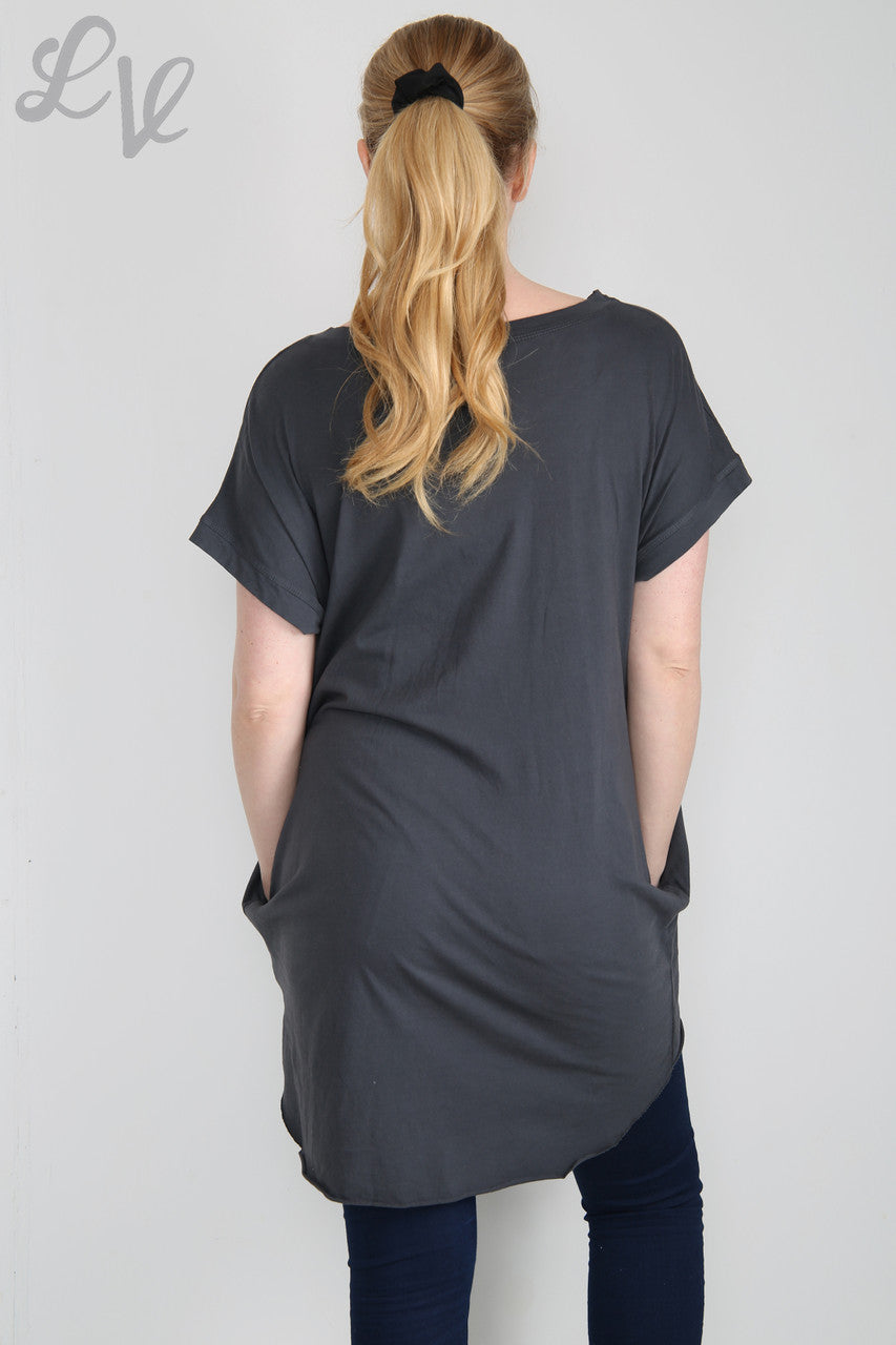 Ladies Foil 'Style' Graphic Top Charcoal Unit Price £6.99