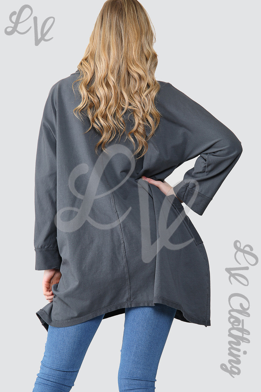 Dames Effen Coltrui Tuniek Top Oversized Antraciet - Stukprijs £11,99