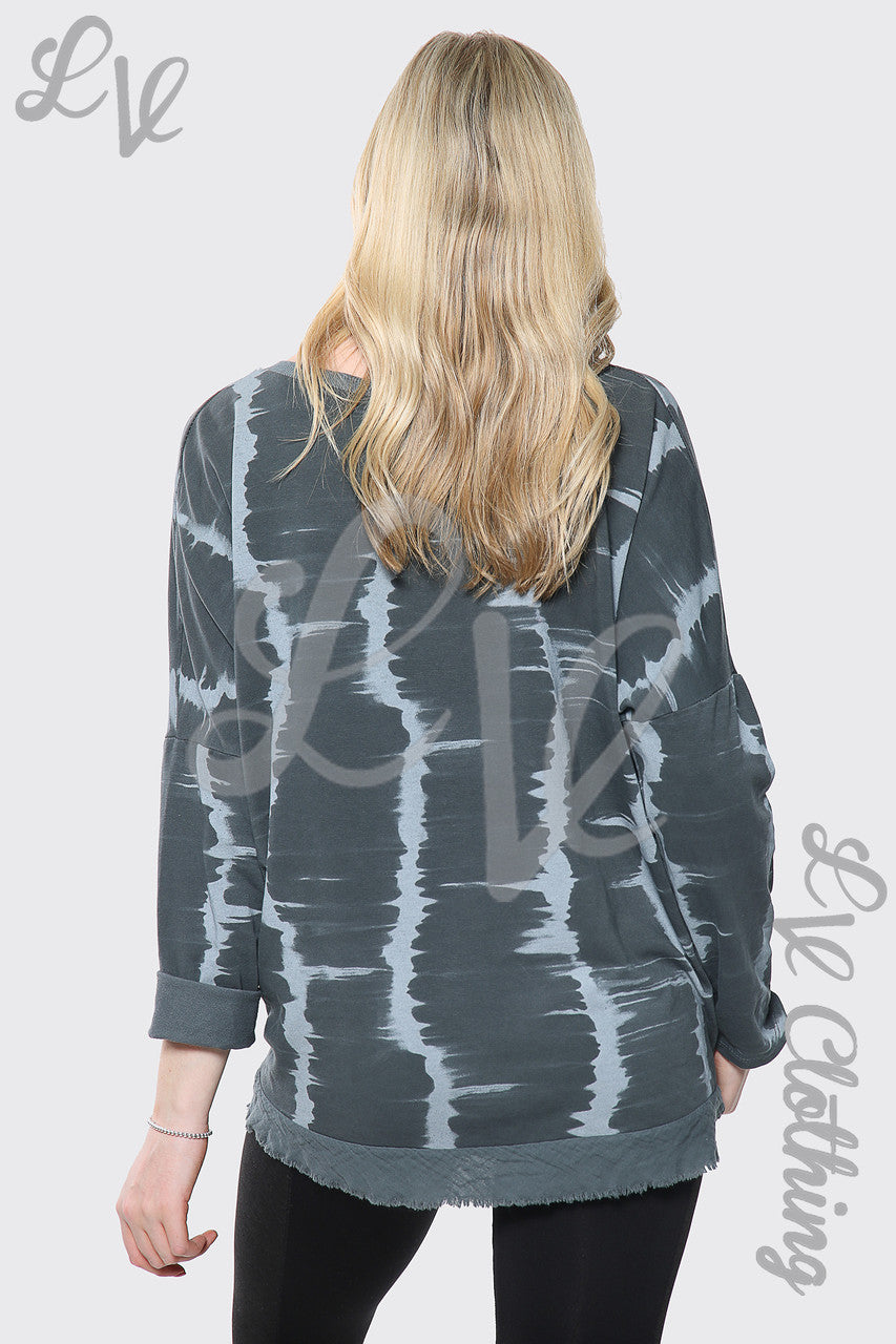 Dames Tie Dye Print V-hals Oversized Top Houtskool Stukprijs €11,99