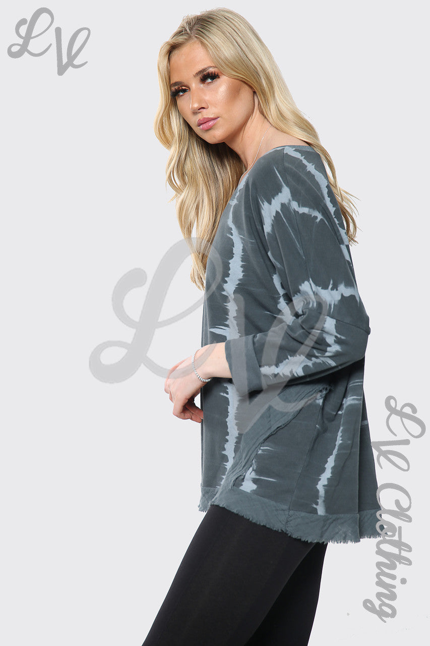 Dames Tie Dye Print V-hals Oversized Top Houtskool Stukprijs €11,99