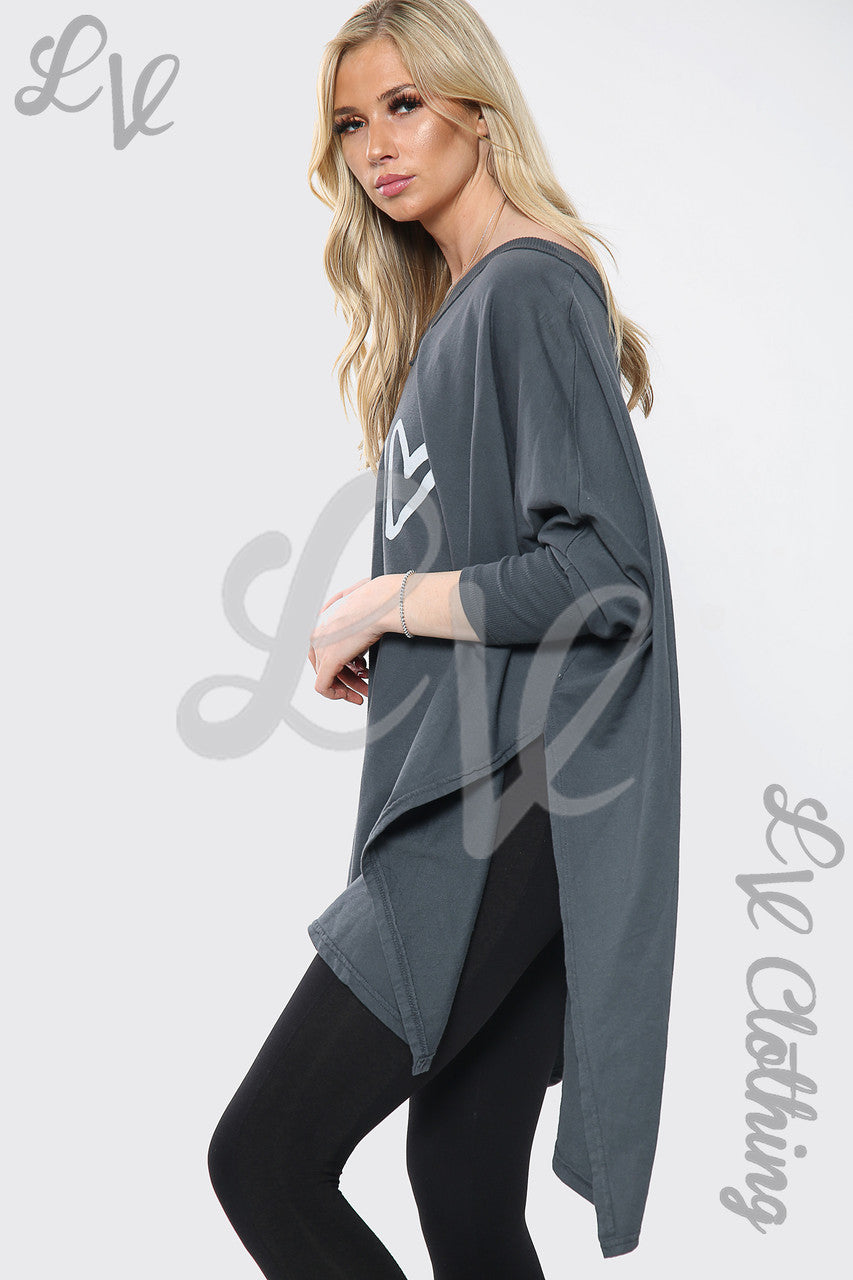 Dames Hart X Print Italiaanse Baggy Top Antraciet Stuksprijs € 17,99