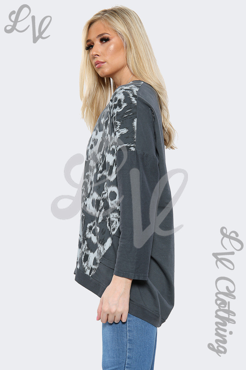 Dames oversized sweatshirt met verfprint houtskool - Eenheidsprijs €15,99