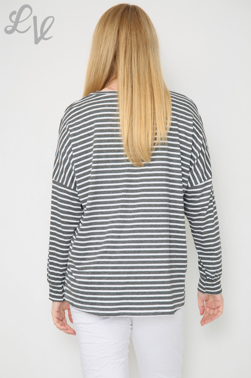 Dames Top Streep & Ster Houtskool Stukprijs €8,99