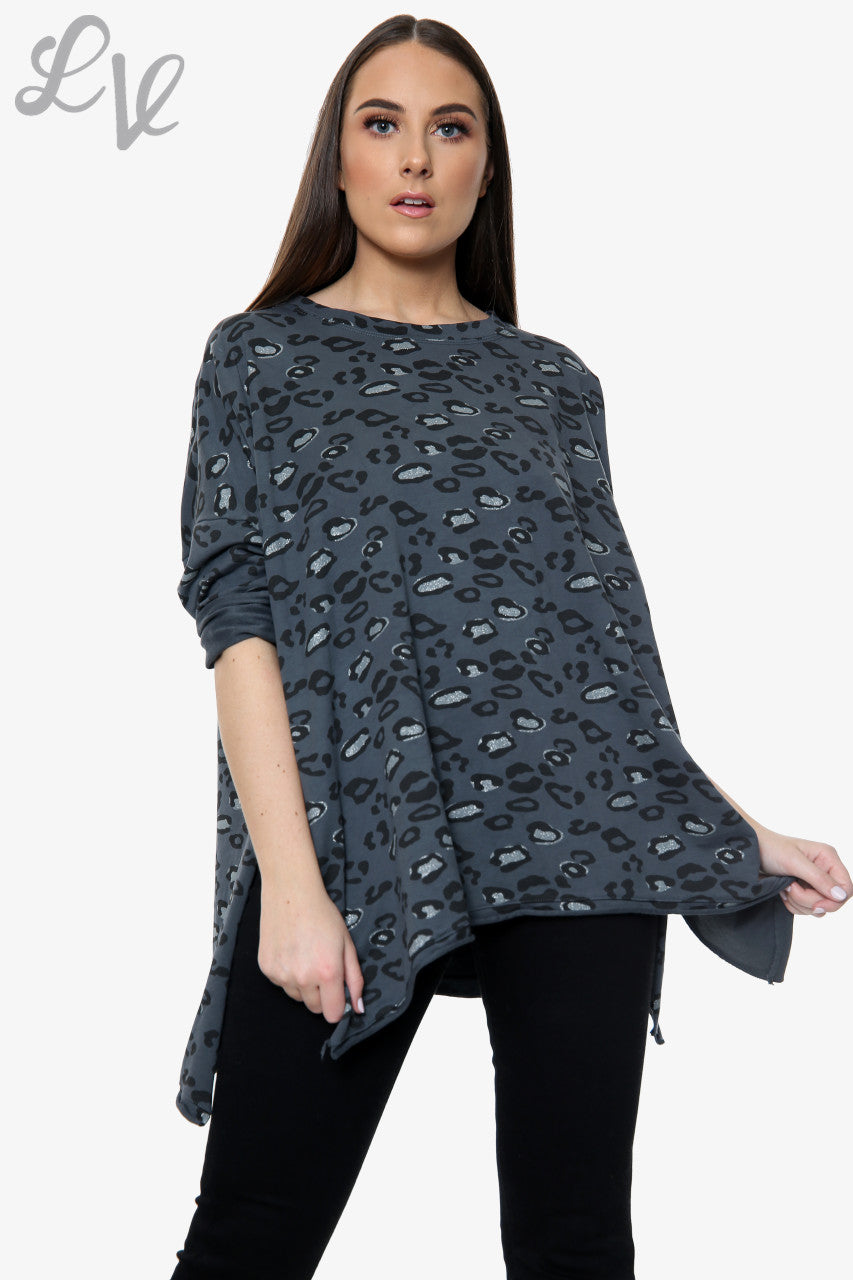Dames Sweatshirt met Panterprint en Afhangende Zoom Houtskoolstukprijs WAS €10,99 NU €5,49