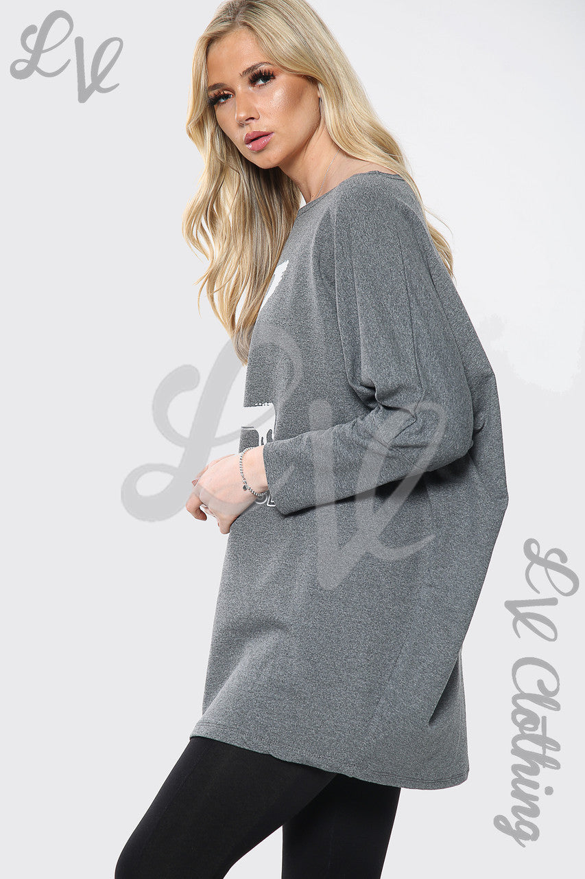 Dames "Love your Self" Slogan Sweatshirt Top Houtskool Stukprijs €15,99