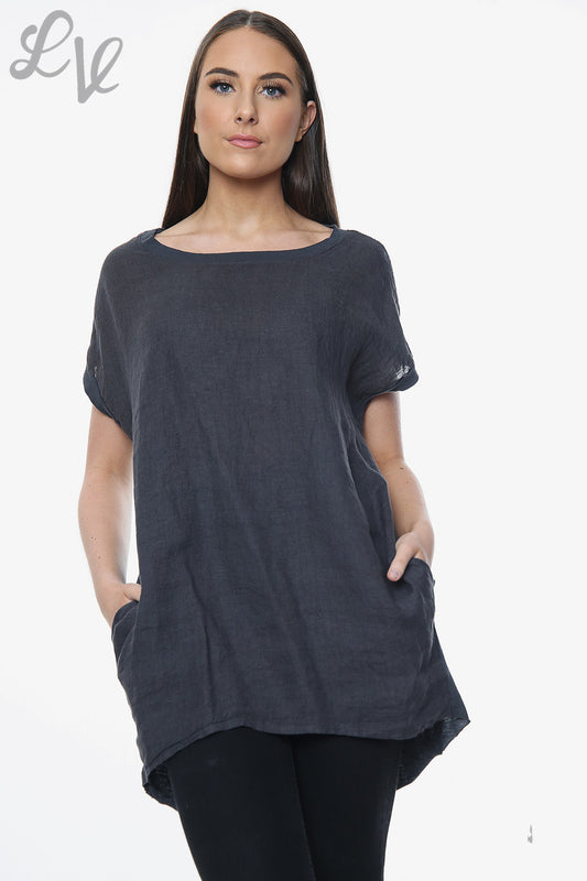 Ladies Linen Front & Cotton Back Plain Top Charcoal Unit Price £8.99