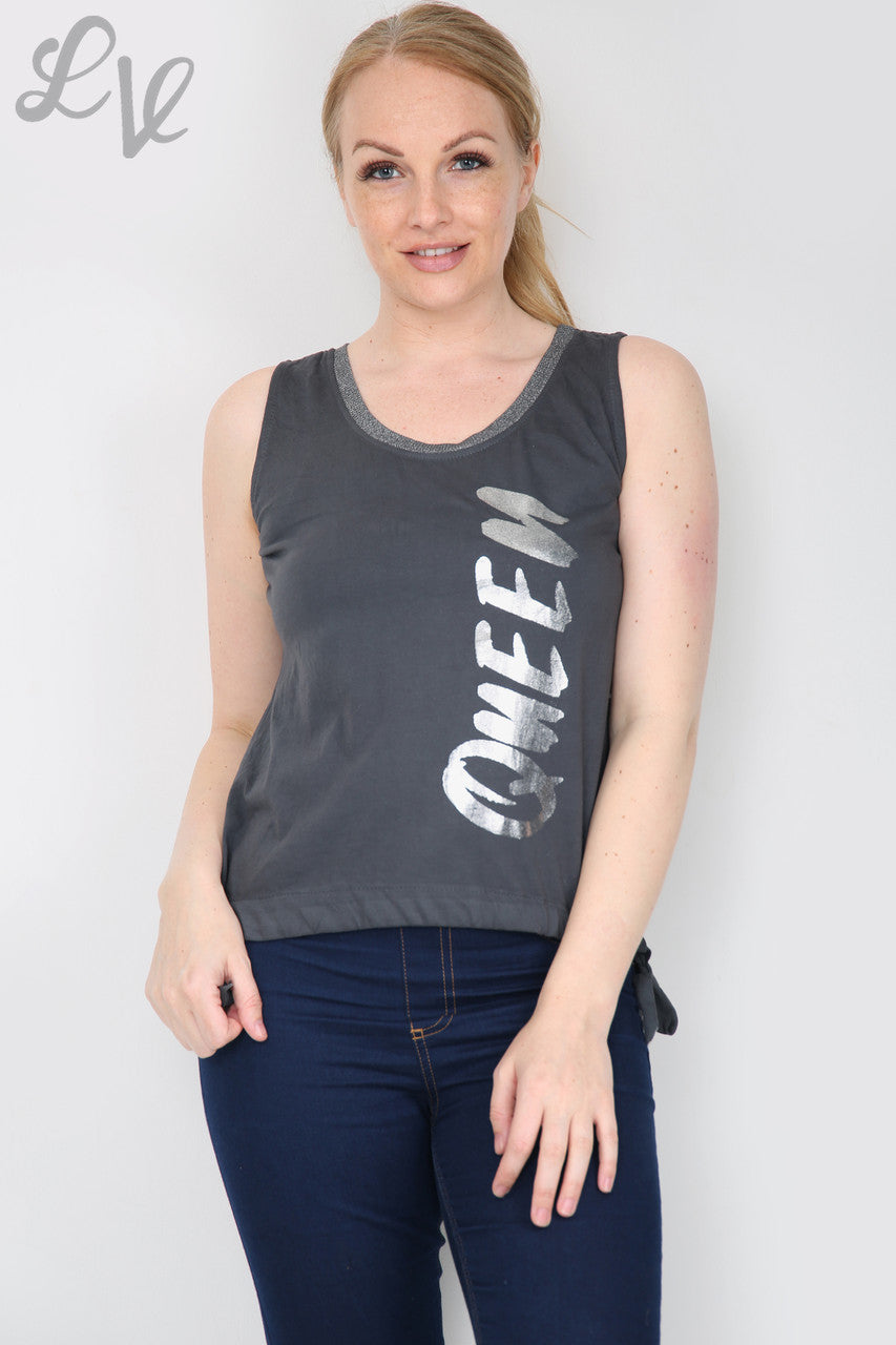 Ladies Queen Lace Back Vest Top Charcoal Unit Price WAS £9.99 NOW £4.99