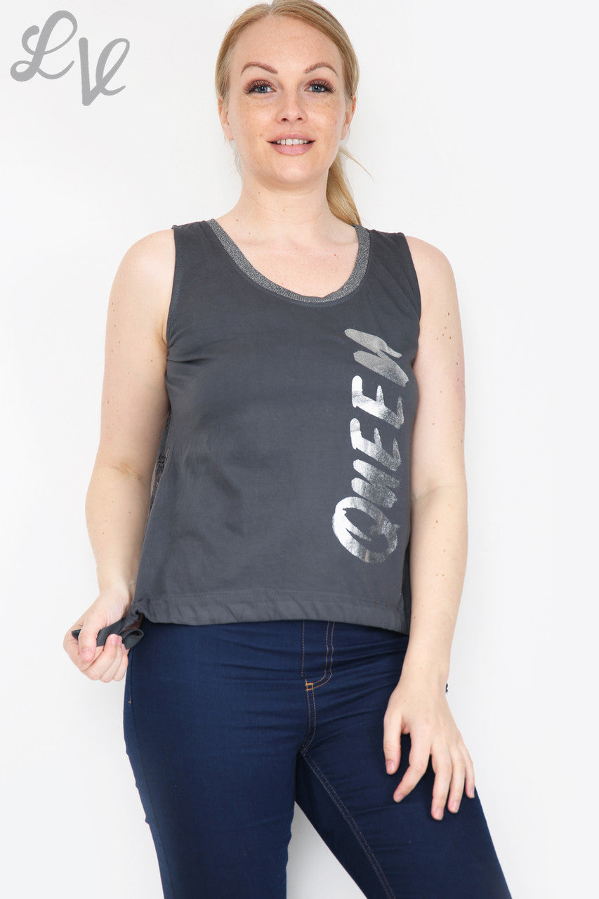 Ladies Queen Lace Back Vest Top Charcoal Unit Price WAS £9.99 NOW £4.99