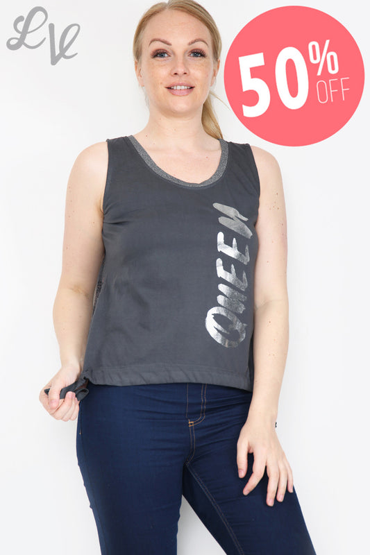 Ladies Queen Lace Back Vest Top Charcoal Unit Price WAS £9.99 NOW £4.99