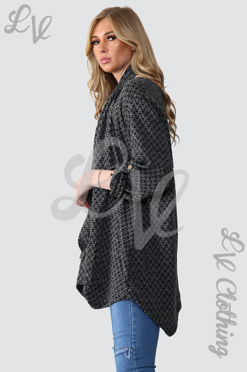 Dames Tuniek Jumper met Hondentandprint en Sjaal - Houtskool - Prijs per eenheid €12,99