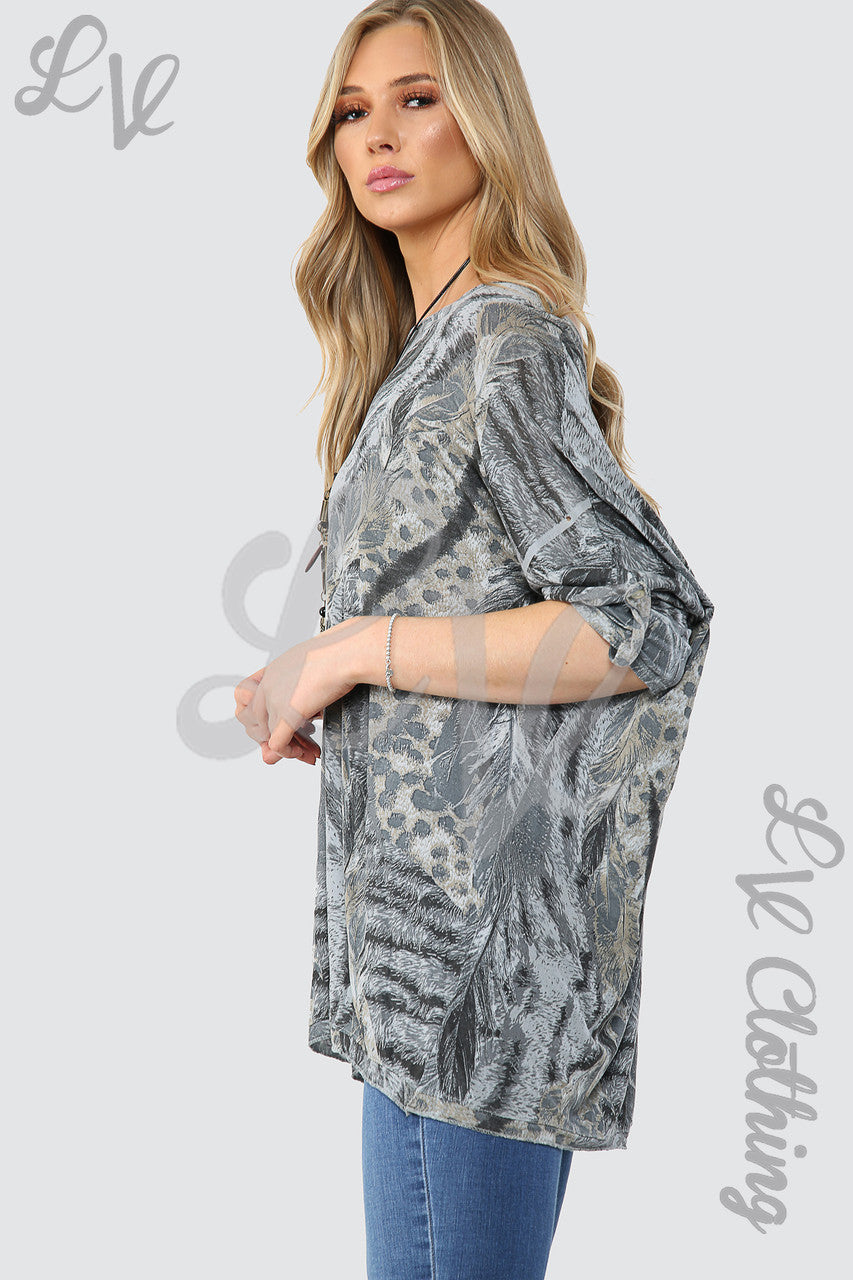 Dames Bovenstuk Met Mixprint En Ketting Grijs Prijs per eenheid £9,99