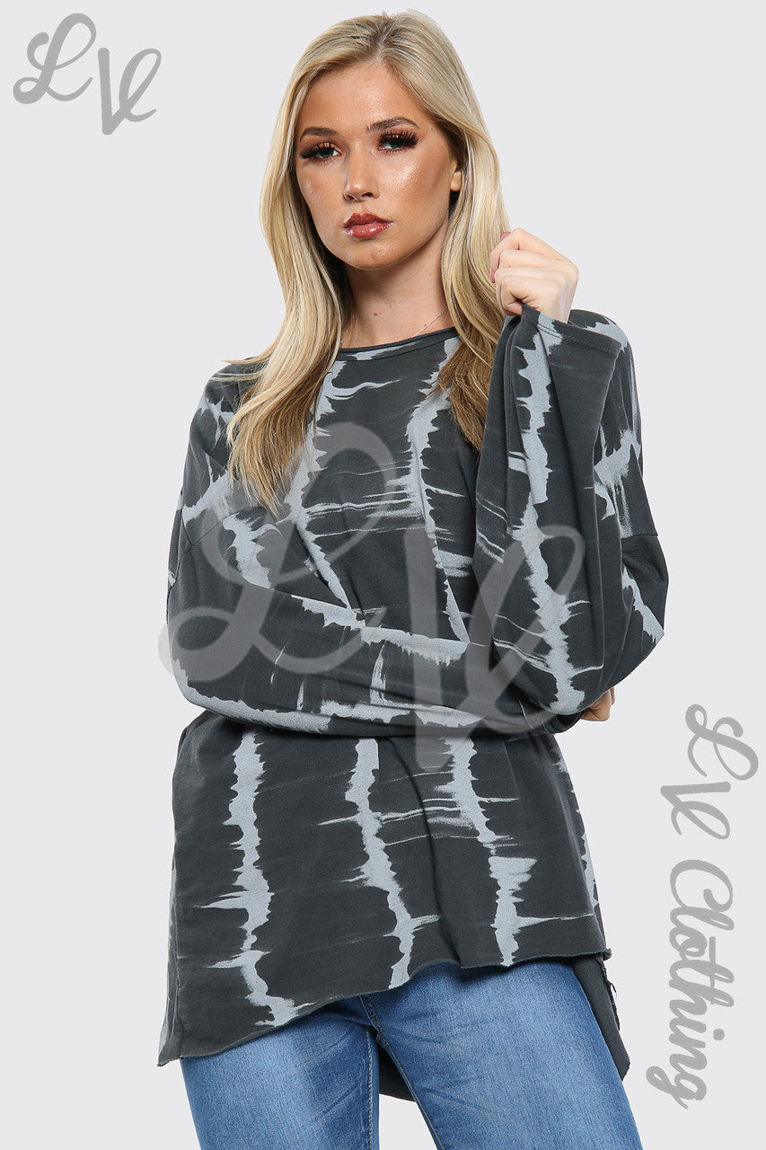 Dames Tie Dye Print Sweatshirt Top Houtskool - Stukprijs € 8,99