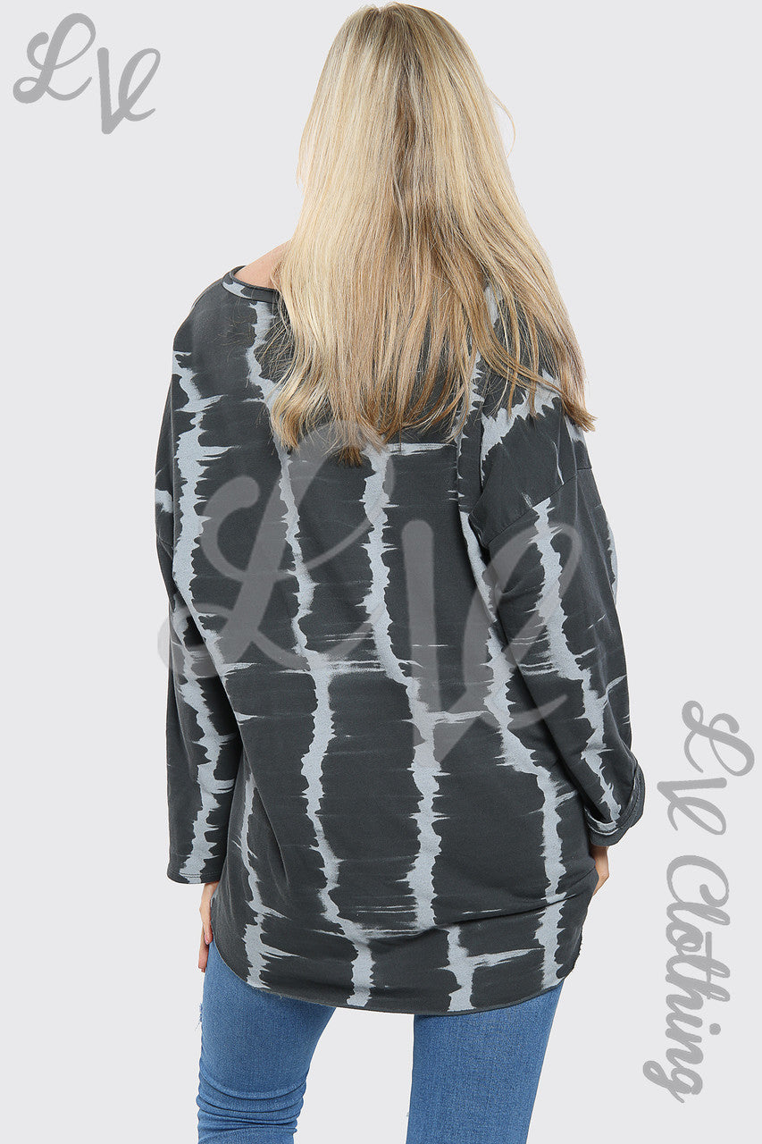 Dames Tie Dye Print Sweatshirt Top Houtskool - Stukprijs € 8,99