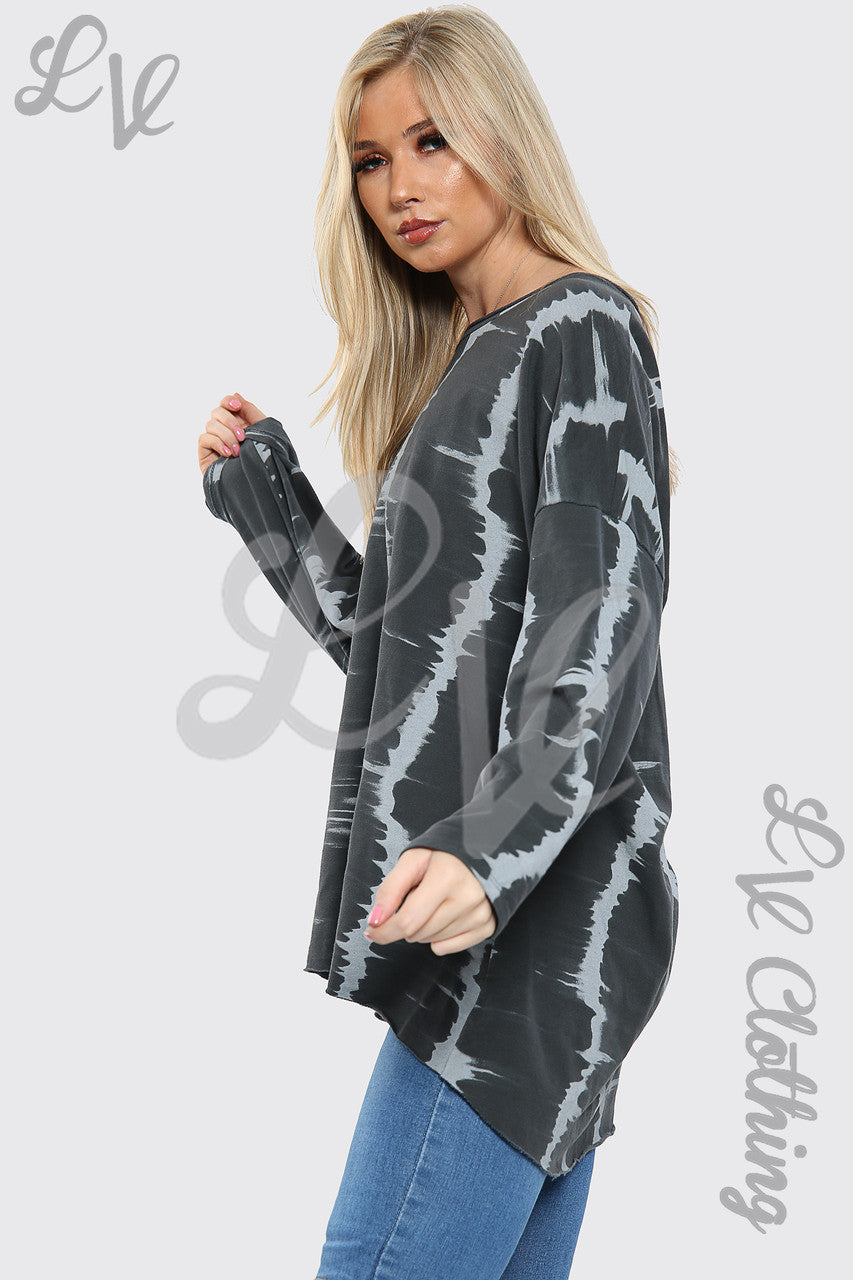 Dames Tie Dye Print Sweatshirt Top Houtskool - Stukprijs € 8,99