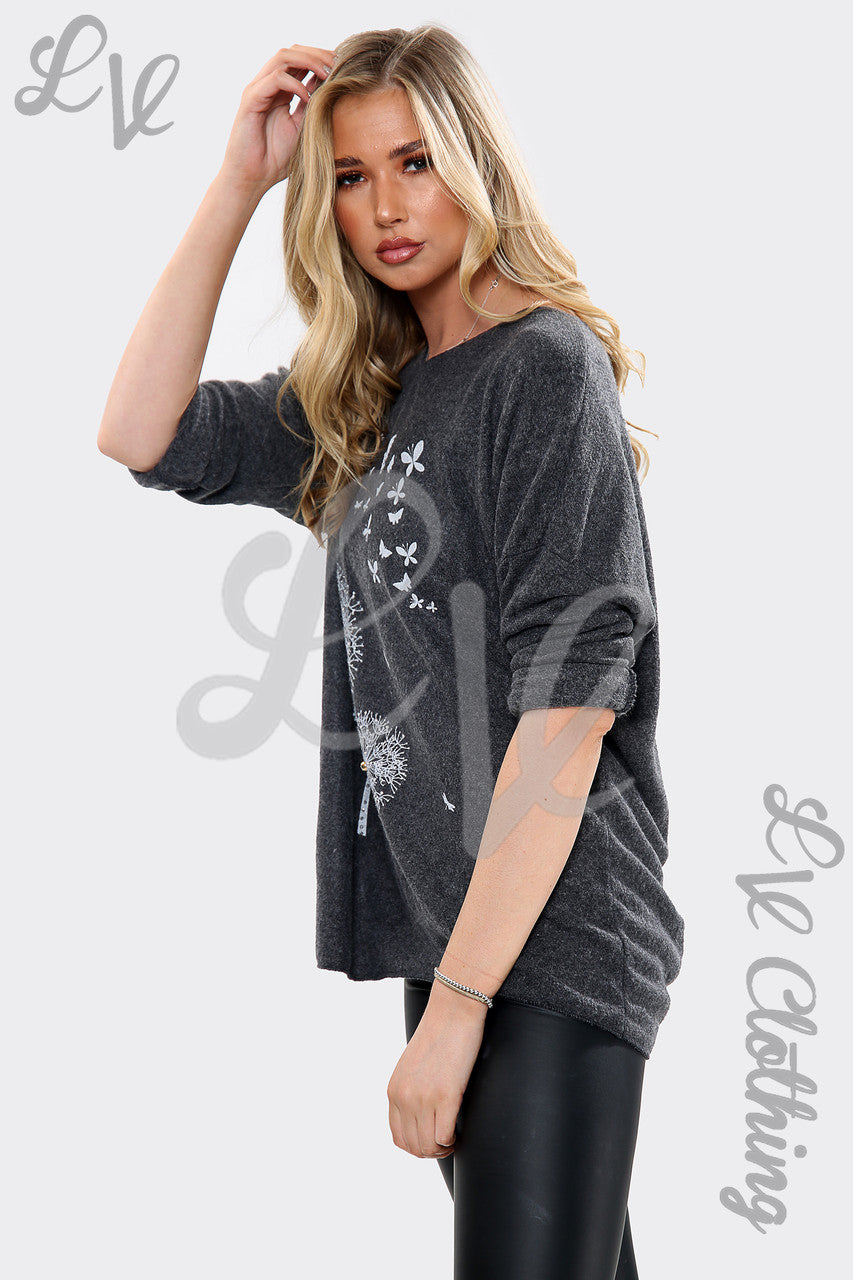 Ladies Dandelion & Butterfly Graphic Top Charcoal Unit Price WAS 12.99 NOW £7.99