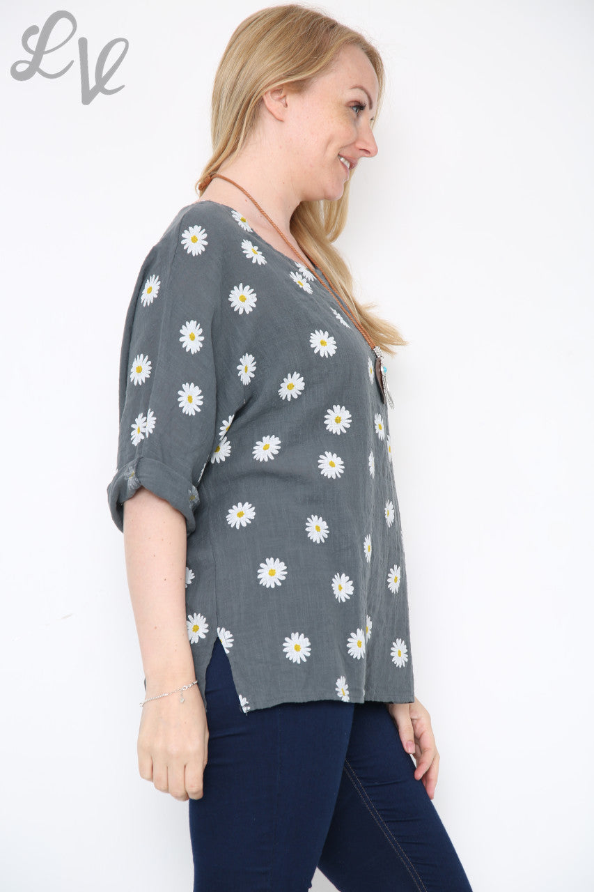 Dames top met bloemenprint en halsketting Houtskool Stukprijs € 8,99