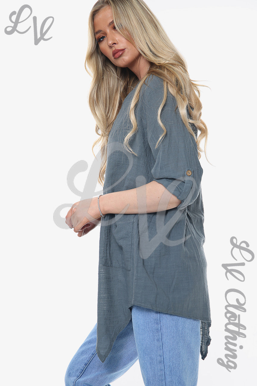 Dames top met gedrapeerde zoom Houtskool Eenheidsprijs €9,99