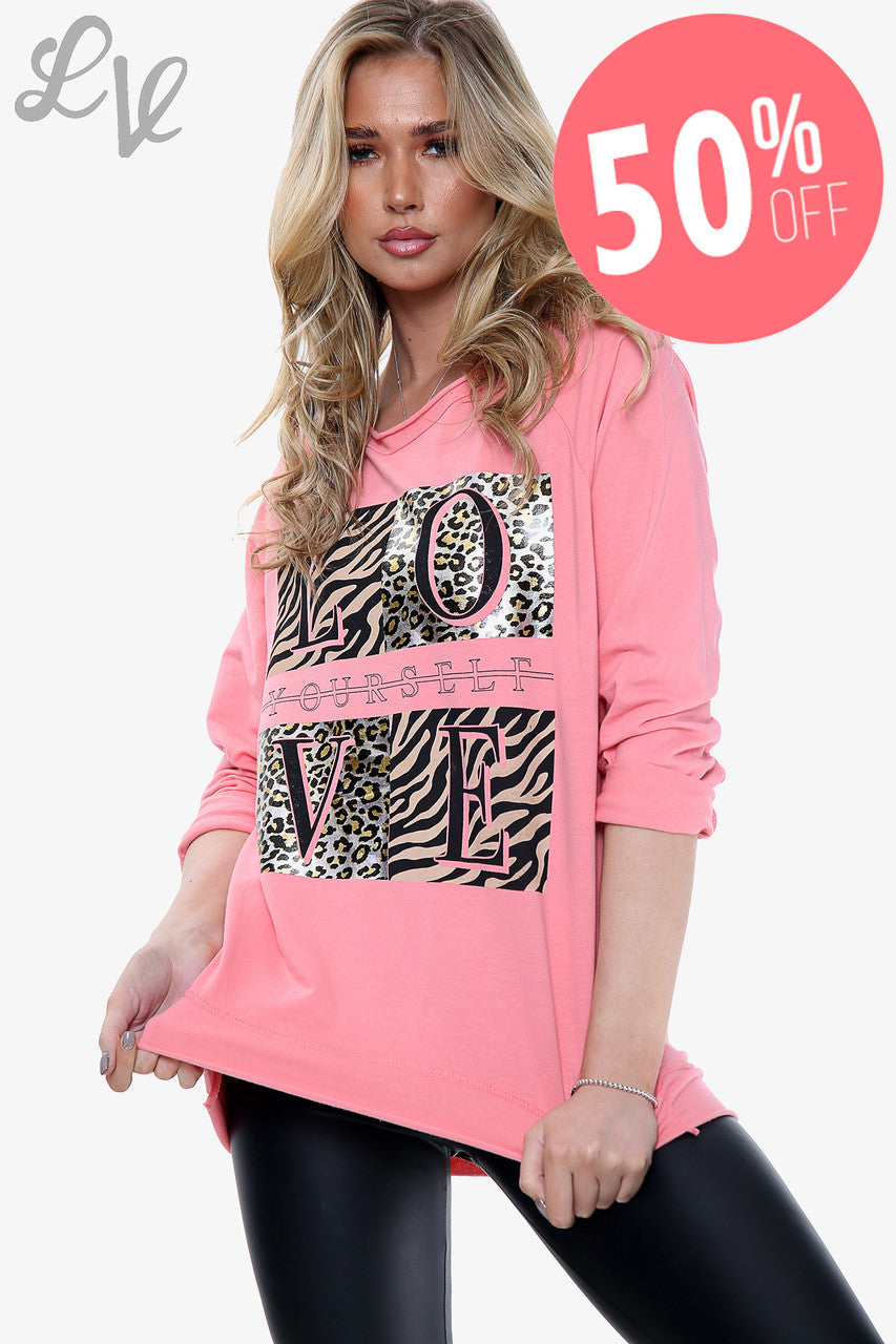 Dames Top met 'Love yourself'-opdruk Koraalstukprijs WAS € 11,99 NU € 5,99