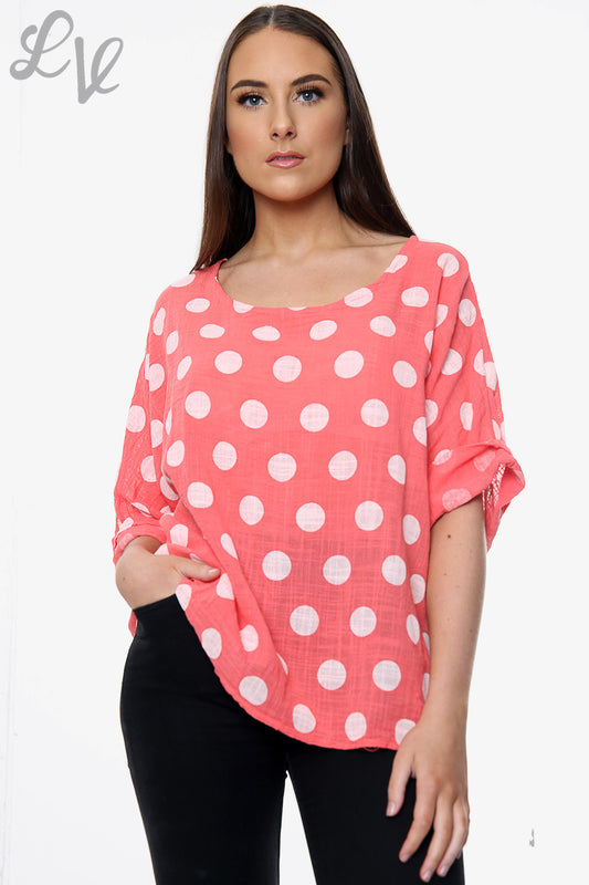Ladies Polka Dot Simple Top Coral Unit Price £7.99