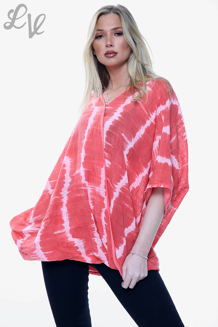 Ladies Tie Dye Print Floaty Top Coral Unit Price £14.99