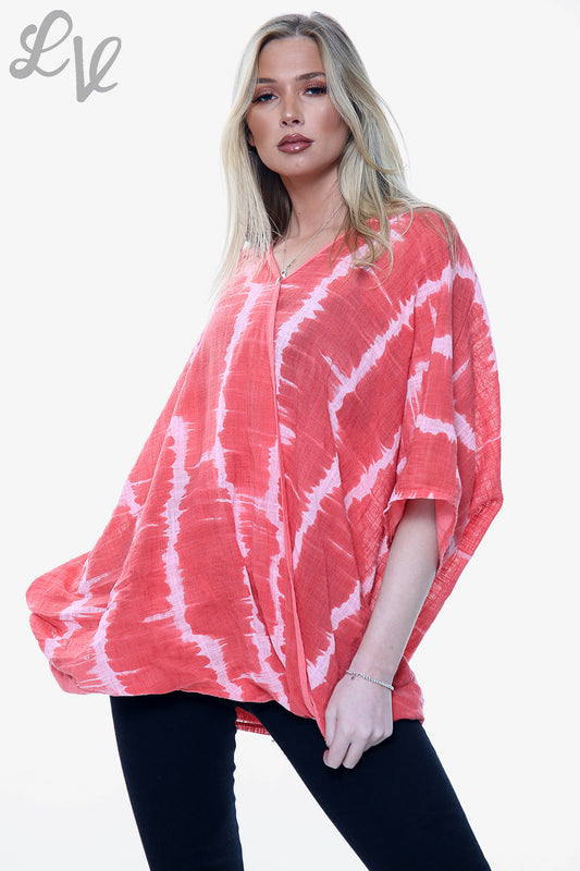 Ladies Tie Dye Print Floaty Top Coral Unit Price £14.99