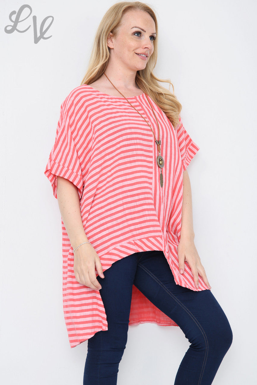 Dames Top met Verticale & Horizontale Streepmix Koraal Stukprijs € 9,99