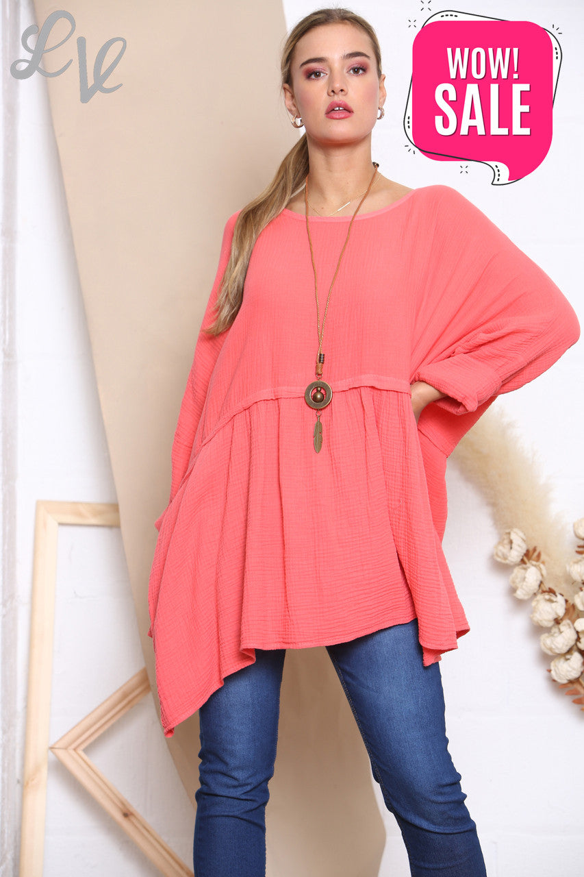 Dames Lagenlook Floaty Top Met Ketting Koraal