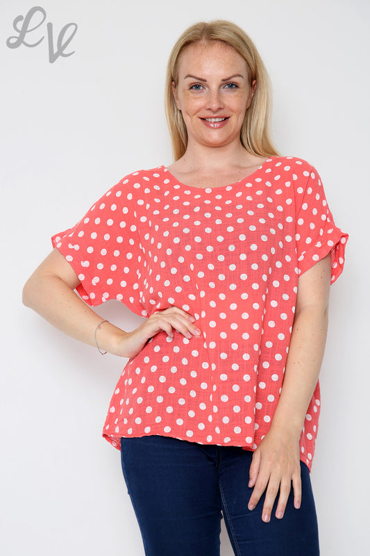 Ladies Polka Dot Print Top Coral Unit Price £7.99