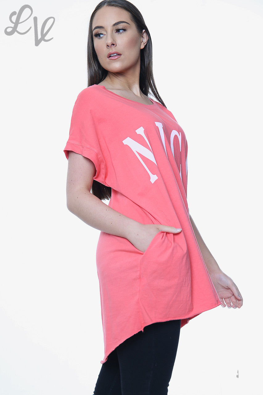 Ladies Nice Slogan Top Coral Unit Price £6.99
