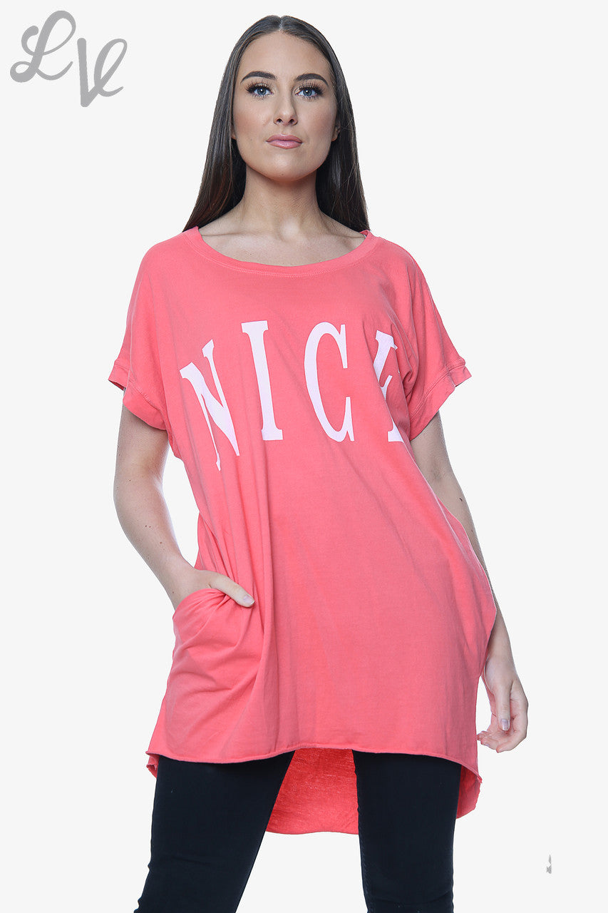Ladies Nice Slogan Top Coral Unit Price £6.99